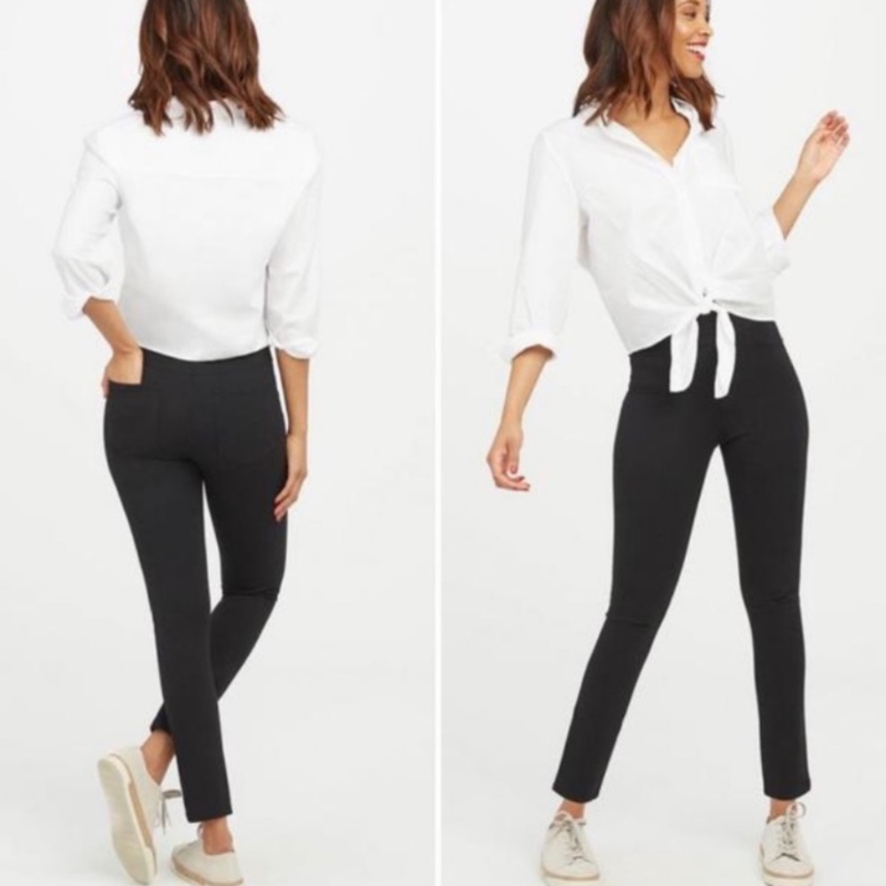 SPANX the perfect black ankle pants size medium pockets stretch slimming